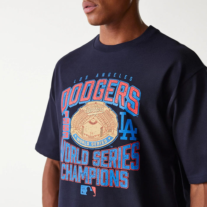 The Male model is wearing LA Dodgers MLB World Series Navy Oversized T-Shirt 5