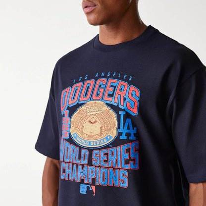 The Male model is wearing LA Dodgers MLB World Series Navy Oversized T-Shirt 5