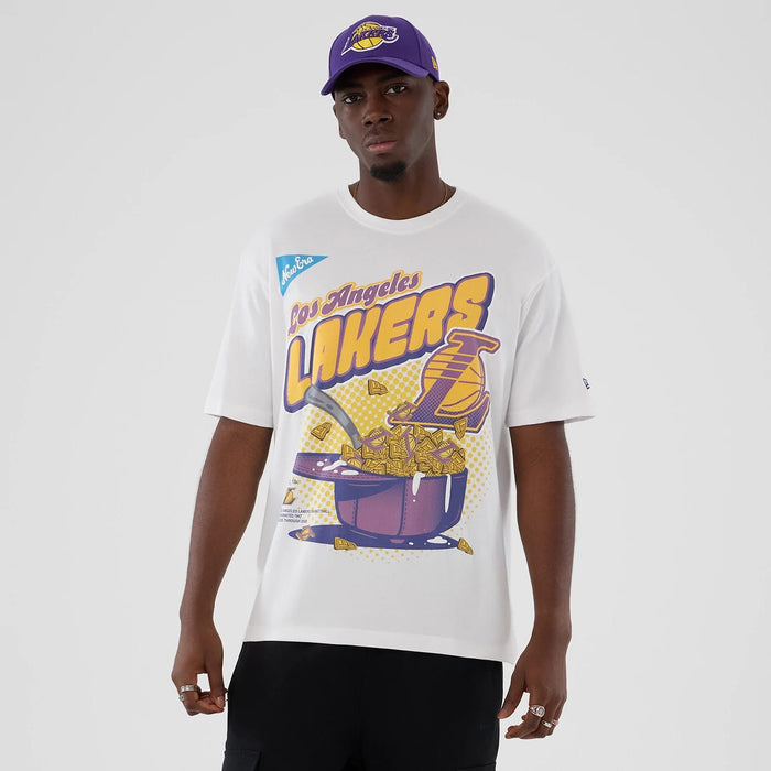 The Male model is wearing LA Lakers NBA Lifestyle Graphic White T-Shirt 1