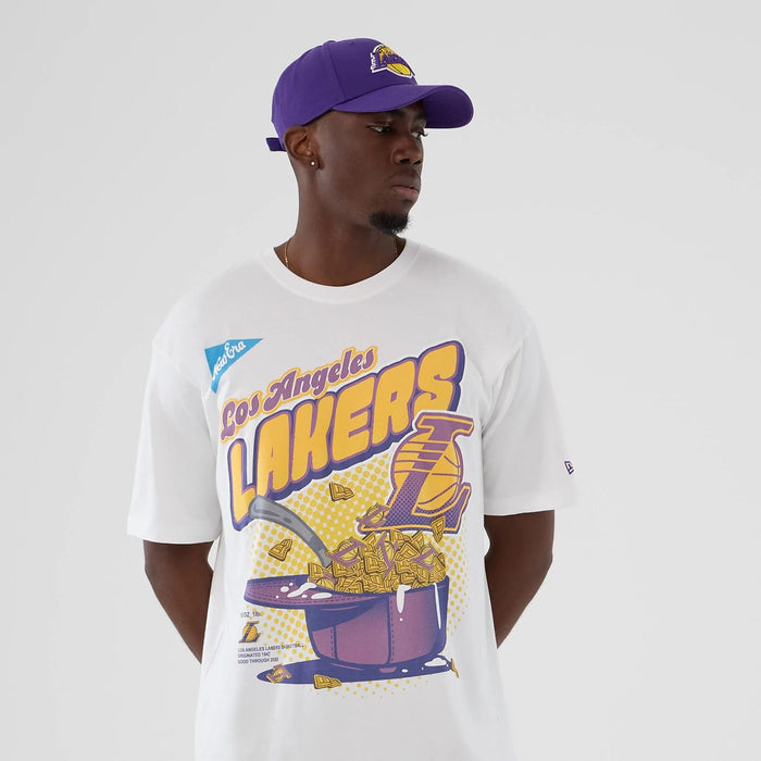 The Male model is wearing LA Lakers NBA Lifestyle Graphic White T-Shirt 7