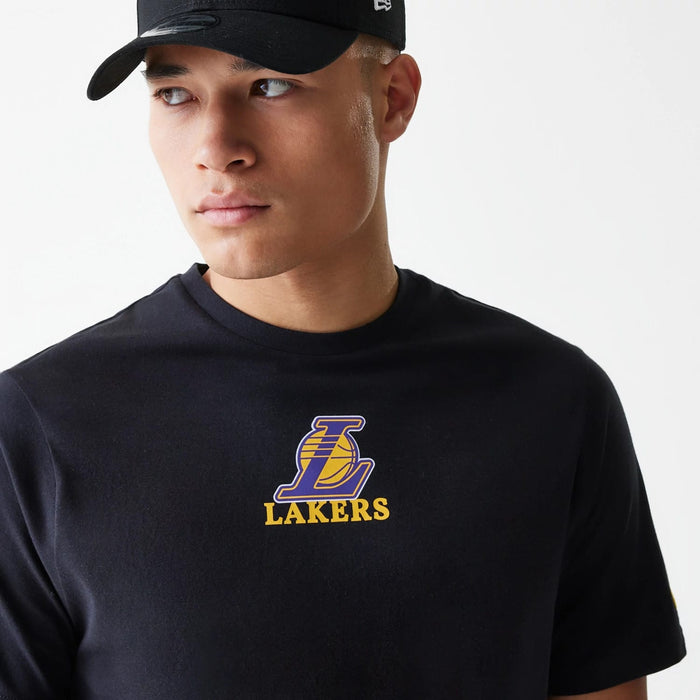 The Male model is wearing LA Lakers NBA Logo Black T-Shirt 3