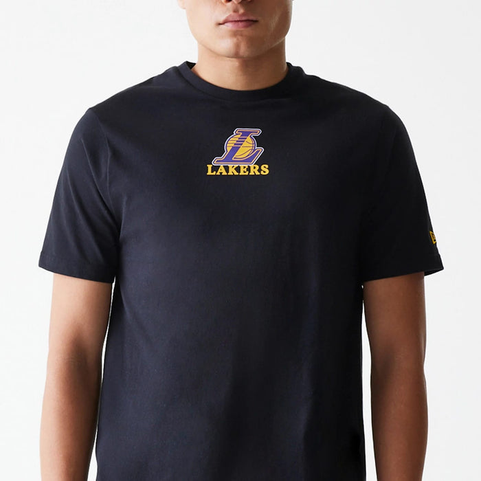 The Male model is wearing LA Lakers NBA Logo Black T-Shirt 5