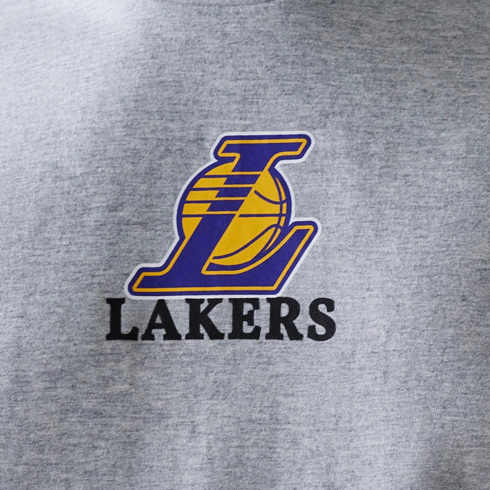 The Male model is wearing LA Lakers NBA Logo Grey T-Shirt 3