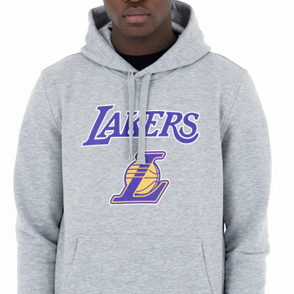 The Male model is wearing LA Lakers NBA Regular Grey Pullover Hoodie 3