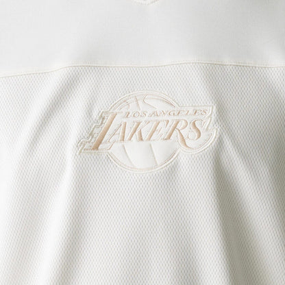 The Male model is wearing LA Lakers NBA Tonal Open White Mesh Jersey 6
