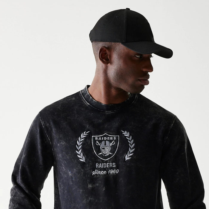 The Male model is wearing Las Vegas Raiders NFL Throwback Black Crew Neck Sweater 3