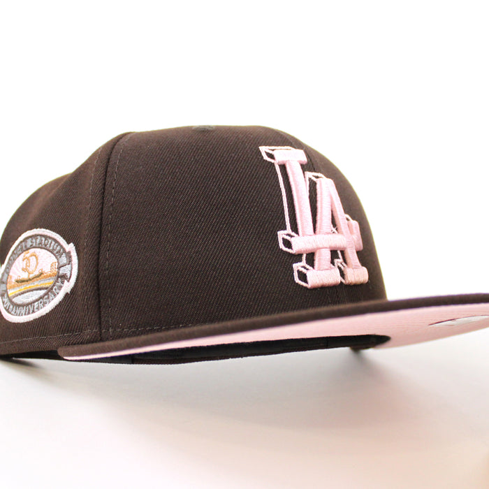 Los Angeles Dodgers 50th Anniversary DODGERS STADIUM New Era 59Fifty Fitted Hat (Burntwood Pink Under Brim)