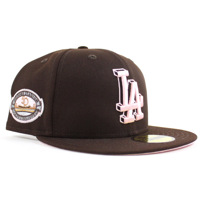 Los Angeles Dodgers 50th Anniversary DODGERS STADIUM New Era 59Fifty Fitted Hat (Burntwood Pink Under Brim)