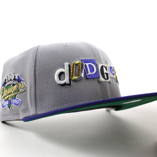 Los Angeles Dodgers Death Note 100 Years Patch New Era 59Fifty Fitted Hat (Gray Royal Blue Green Under Brim)