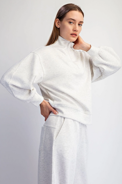 Modal Light Grey Quarter Zip Pullover Activewear in S at Wrapsody