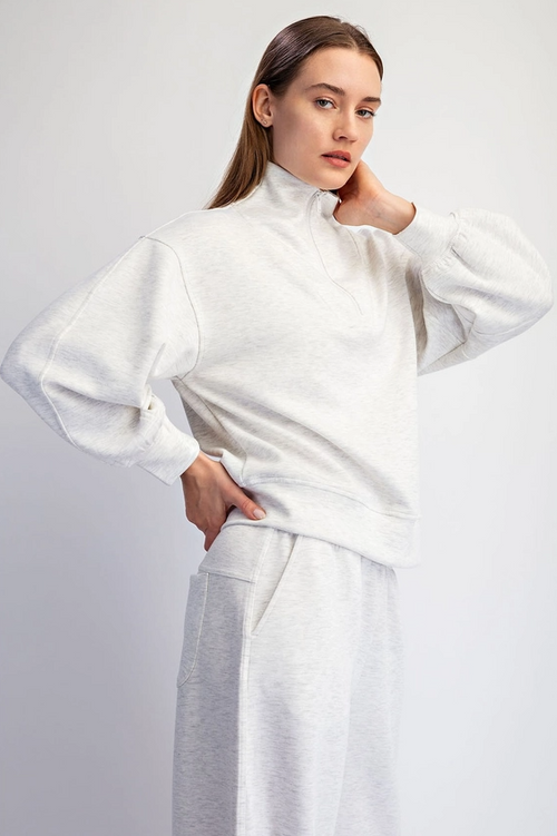 Modal Light Grey Quarter Zip Pullover Activewear in S at Wrapsody