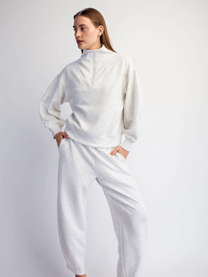 Modal Light Grey Quarter Zip Pullover Activewear in at Wrapsody