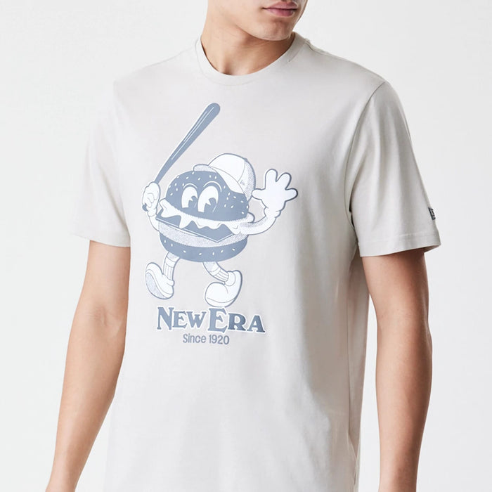 The Male model is wearing New Era Burger Graphic Cream T-Shirt 4
