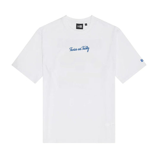 The Male model is wearing New Era Burger Graphic White Oversized T-Shirt 1
