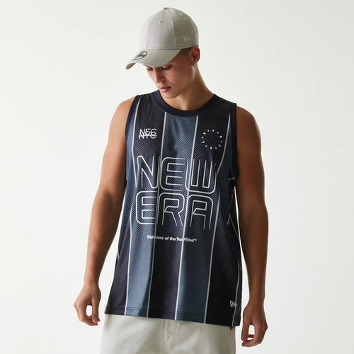 The Male model is wearing New Era City Sport Black Tank Top 1