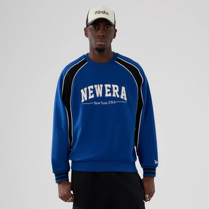 The Male model is wearing New Era Colour Block Navy Crew Neck Sweater 1