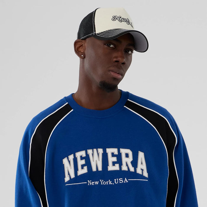 The Male model is wearing New Era Colour Block Navy Crew Neck Sweater 6