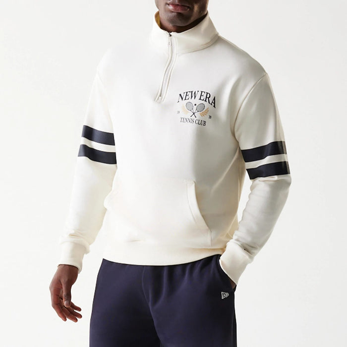 The Male model is wearing New Era Open White Oversized 1/4 Zip Sweater 3