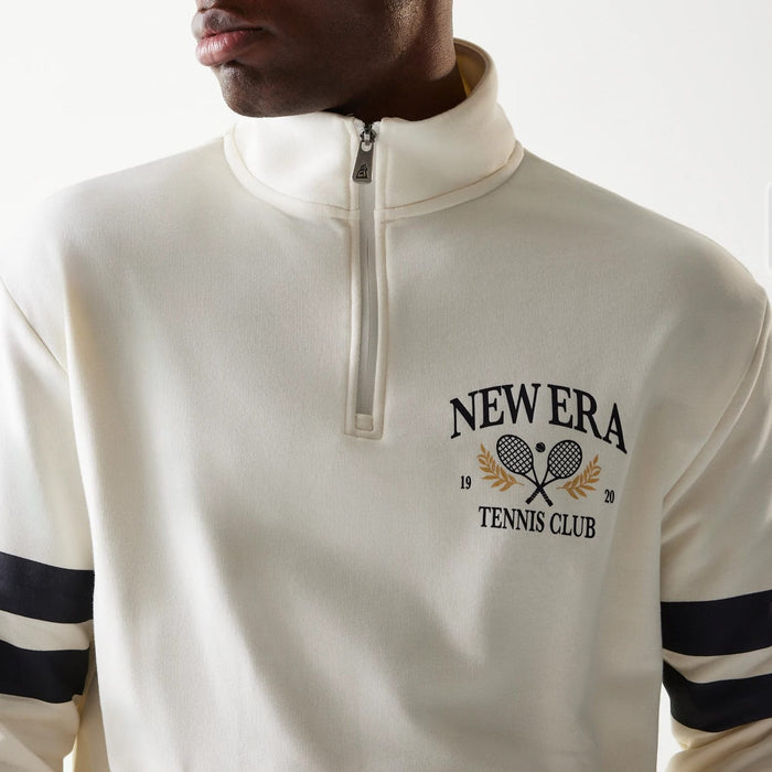 The Male model is wearing New Era Open White Oversized 1/4 Zip Sweater 4