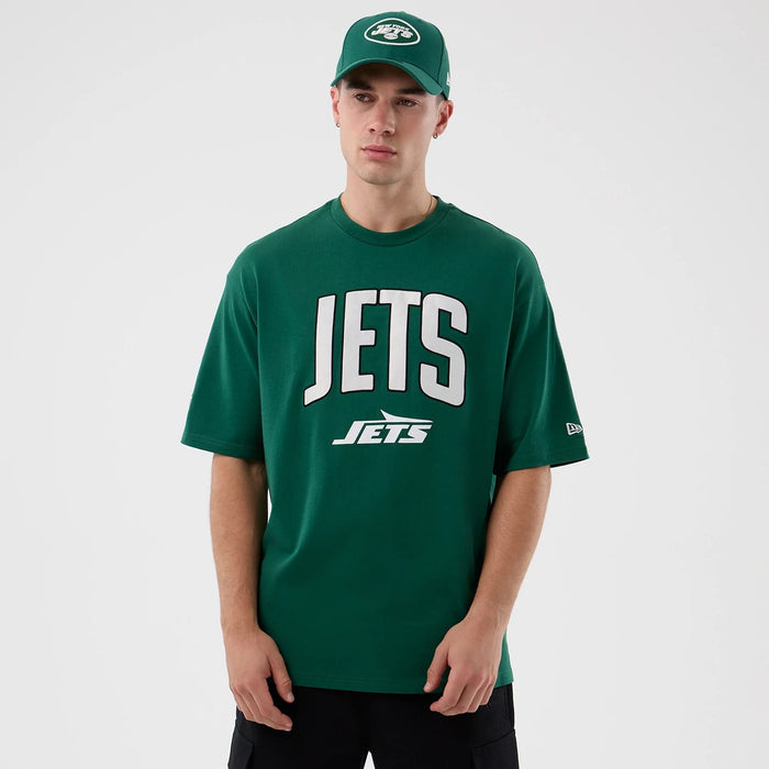 The Male model is wearing New York Jets NFL International Series Games Green Oversized T-Shirt 1