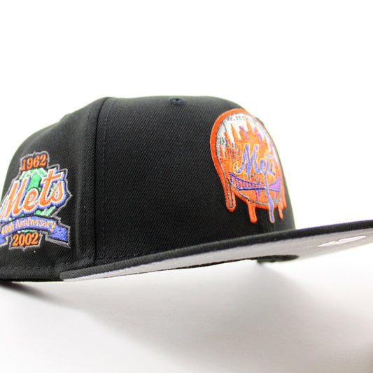 New York Mets (Drippy Logo) 25th Anniversary New Era 59Fifty Fitted Hat (Black Gray Under Brim)