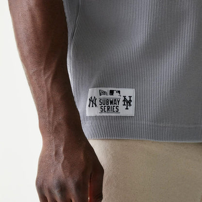 The Male model is wearing New York Mets MLB Waffle Grey Oversized T-Shirt 5