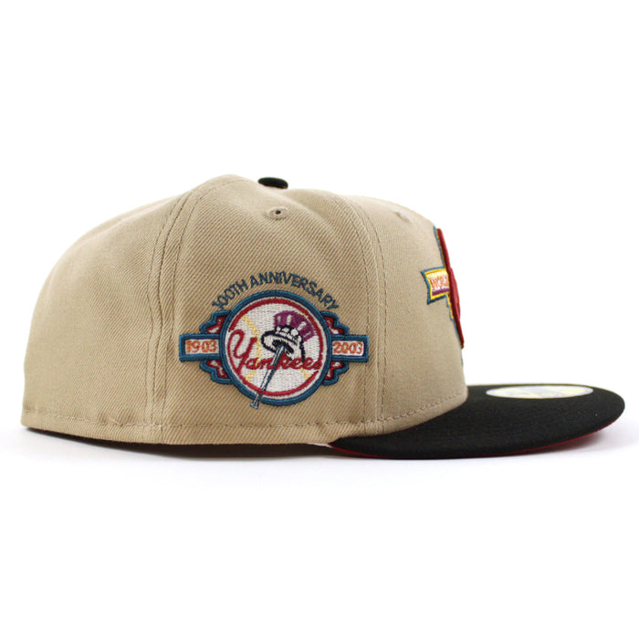 New York Yankees 100 Years New Era 59Fifty Fitted Hat (GITD KHAKI BURNT WOOD SCARLET Under Brim)