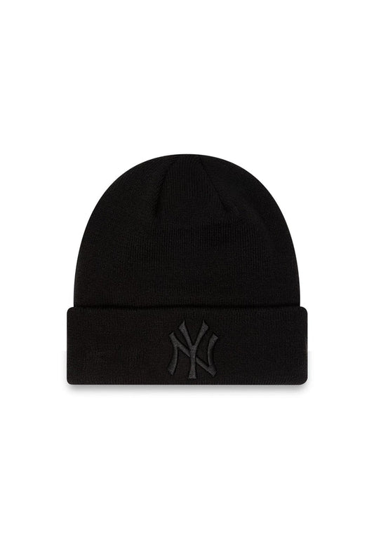 This is a New York Yankees Essential All Black Cuff Beanie Hat 1