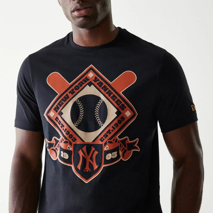 The Male model is wearing New York Yankees MLB Baseball Graphic Black T-Shirt 3