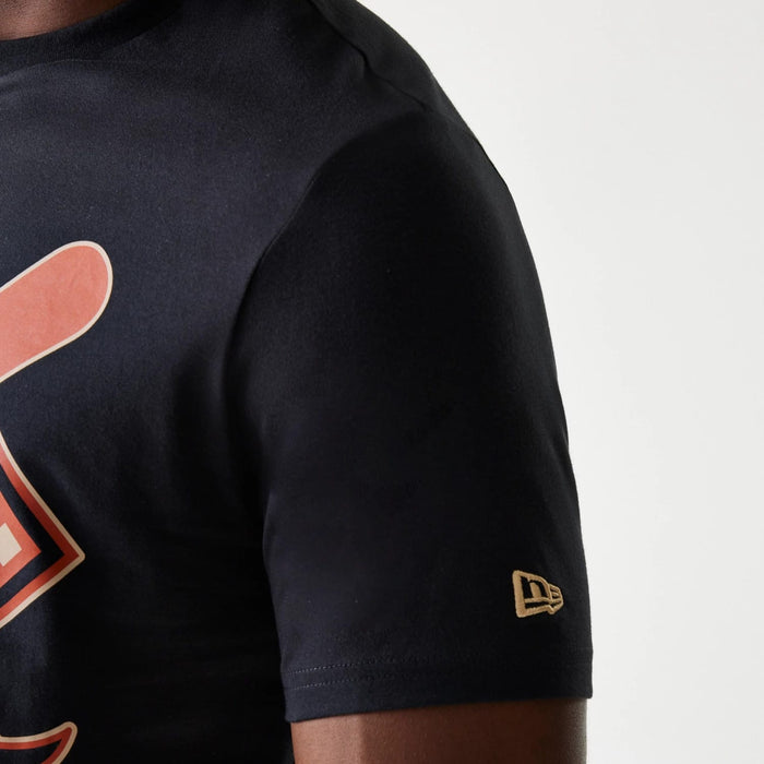 The Male model is wearing New York Yankees MLB Baseball Graphic Black T-Shirt 6