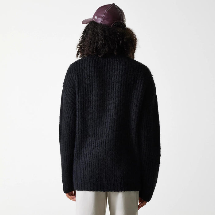 The Female model is wearing New York Yankees Womens MLB Knit Black Cardigan 2