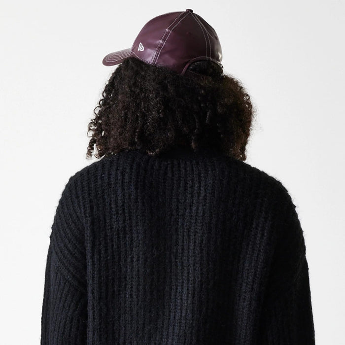 The Female model is wearing New York Yankees Womens MLB Knit Black Cardigan 7