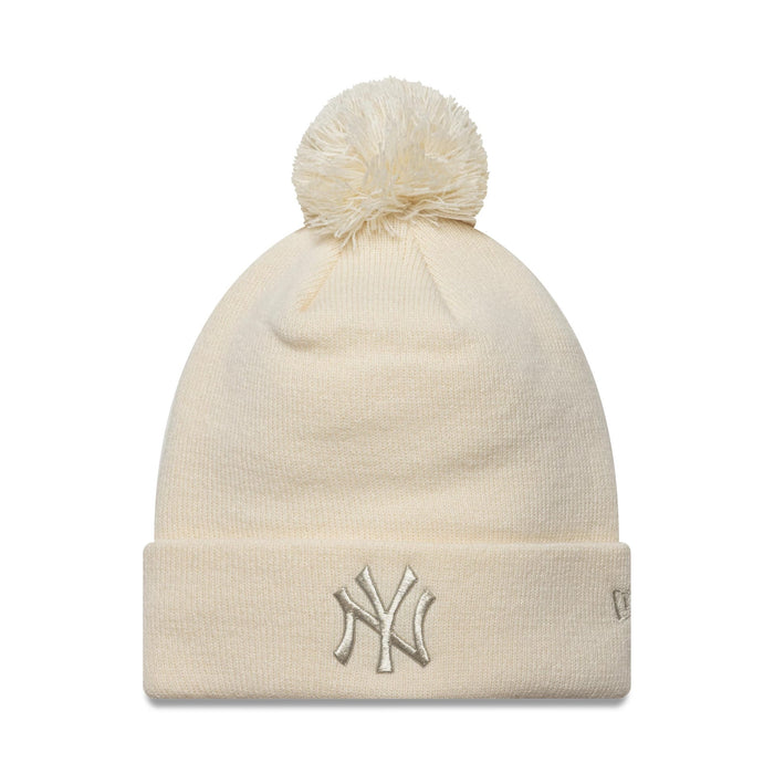 This is a New York Yankees Womens MLB Metallic Light Beige Cuff Knit Beanie Hat 1