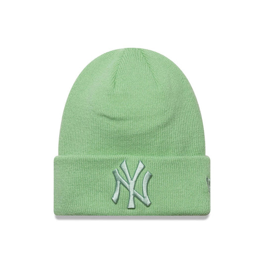 This is a New York Yankees Youth MLB League Essential Pastel Green Cuff Knit Beanie Hat 1