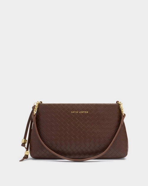 Nova Small Shoulder Bag in Woven Dark Chocolate Handbags in at Wrapsody