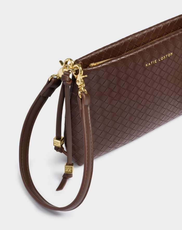 Nova Small Shoulder Bag in Woven Dark Chocolate Handbags in at Wrapsody
