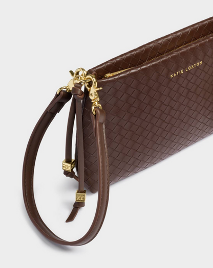 Nova Small Shoulder Bag in Woven Dark Chocolate Handbags in at Wrapsody