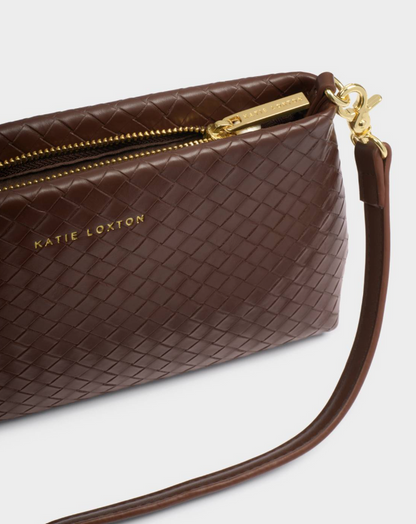 Nova Small Shoulder Bag in Woven Dark Chocolate Handbags in at Wrapsody