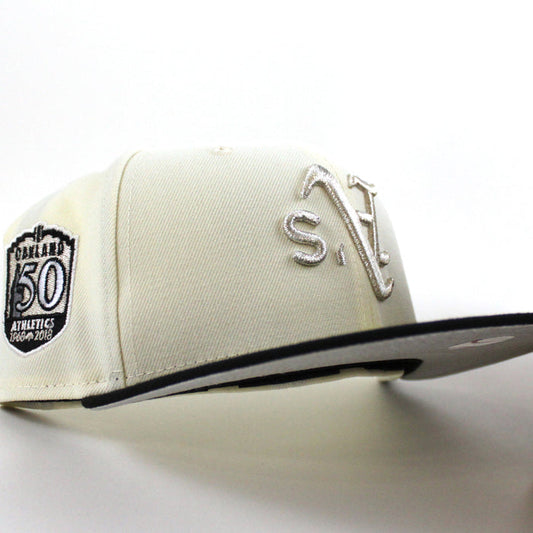 Oakland Athletics 50 Anniversary New Era 59Fifty Fitted Hat (Chrome White Black Metallic Silver Under Brim)