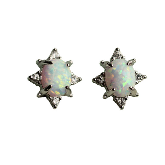 Opal Oval Silver Earrings