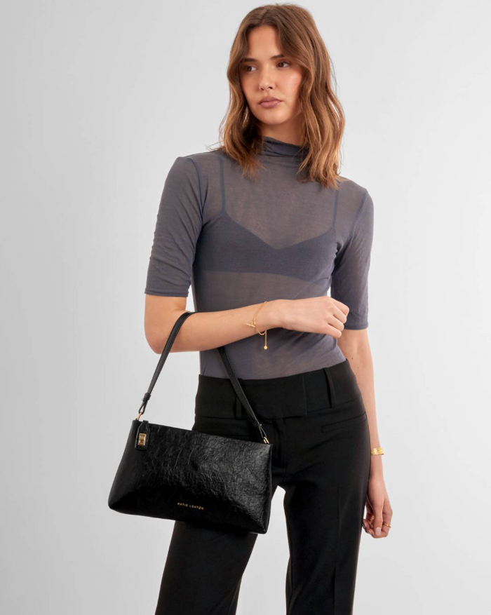 Orin Twist Lock Small Shoulder Bag in Black Handbags in at Wrapsody