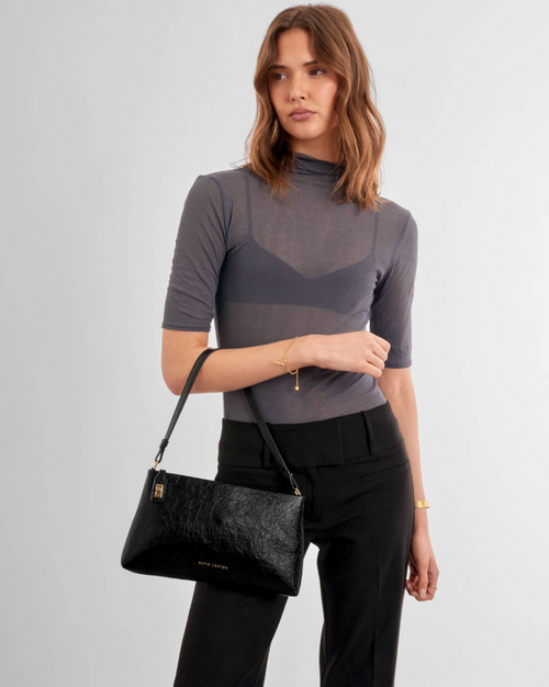 Orin Twist Lock Small Shoulder Bag in Black Handbags in at Wrapsody