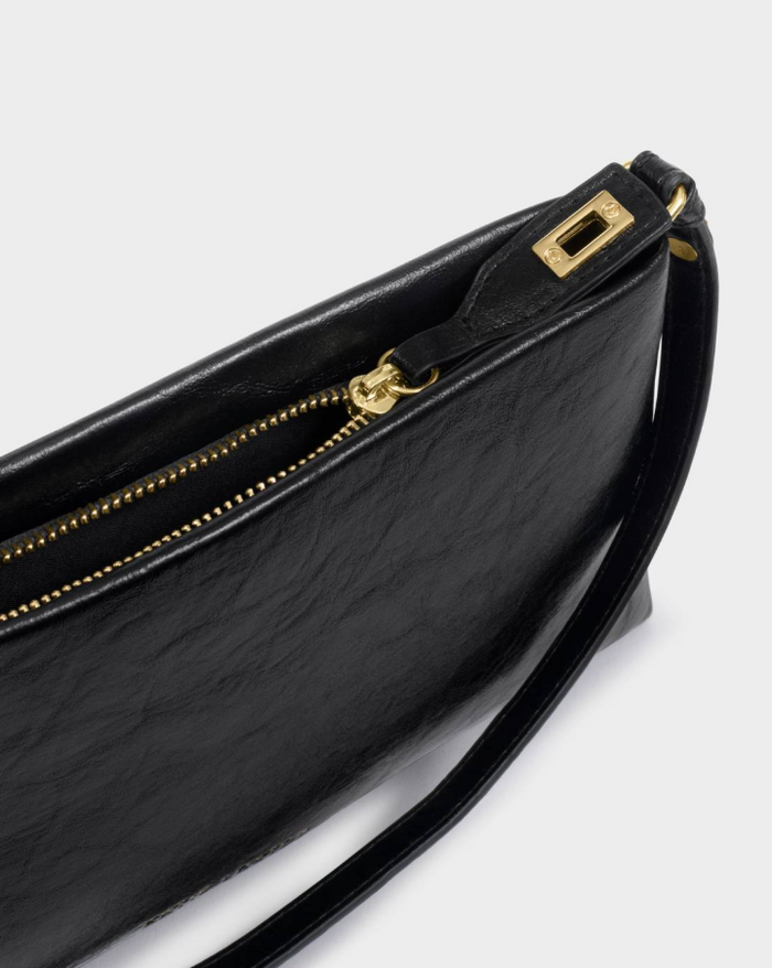 Orin Twist Lock Small Shoulder Bag in Black Handbags in at Wrapsody