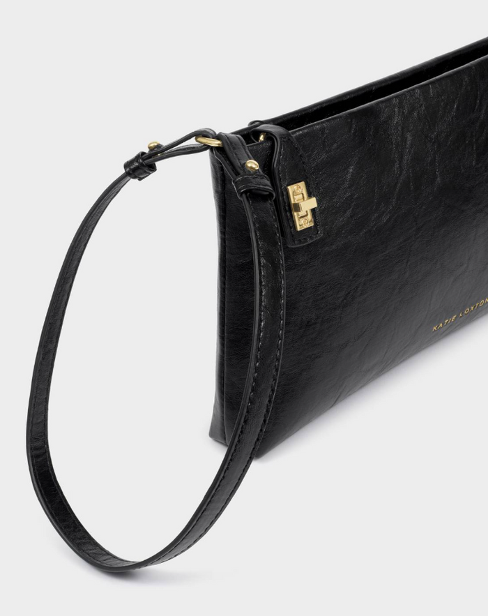 Orin Twist Lock Small Shoulder Bag in Black Handbags in at Wrapsody