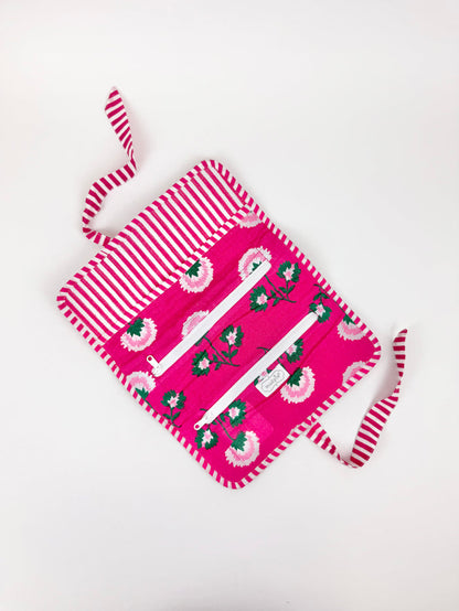 Pink Block Print Jewelry Roll Travel Accessories in at Wrapsody
