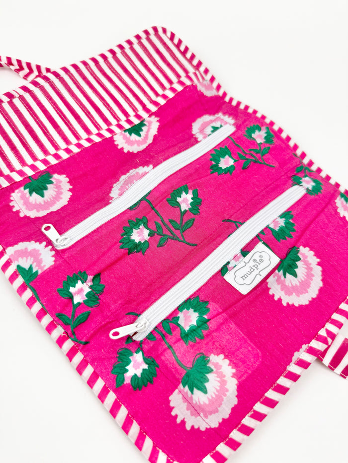 Pink Block Print Jewelry Roll Travel Accessories in at Wrapsody
