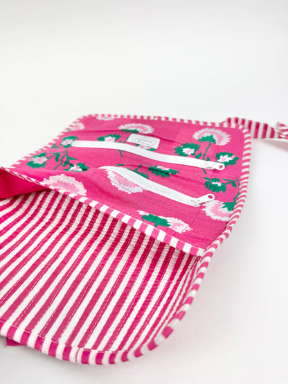 Pink Block Print Jewelry Roll Travel Accessories in at Wrapsody