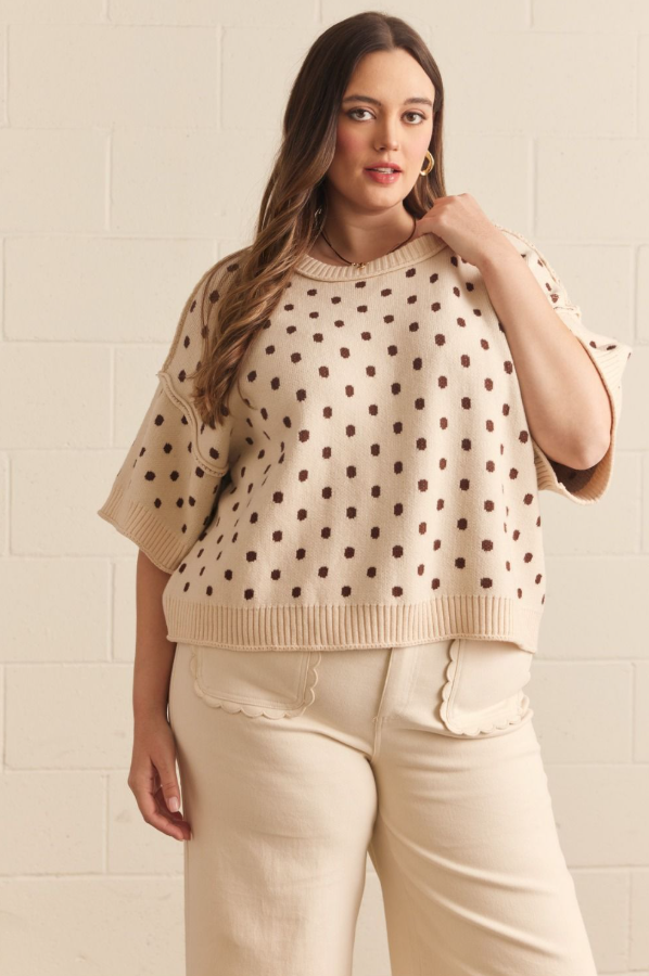 Polka Dot Ecru Sweater - Extended Size Sweaters in XL at Wrapsody