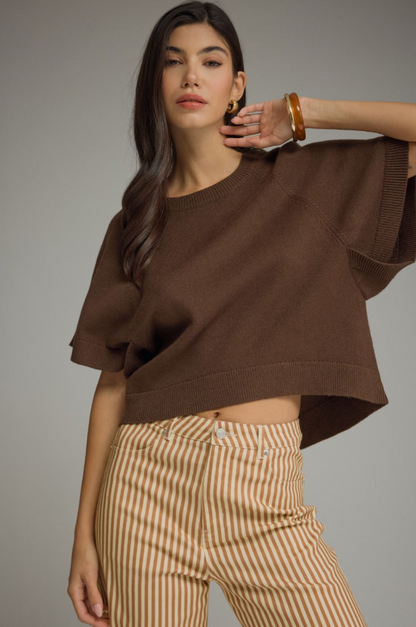 Ribbed Wide Sleeve Brown Sweater Sweaters in S at Wrapsody