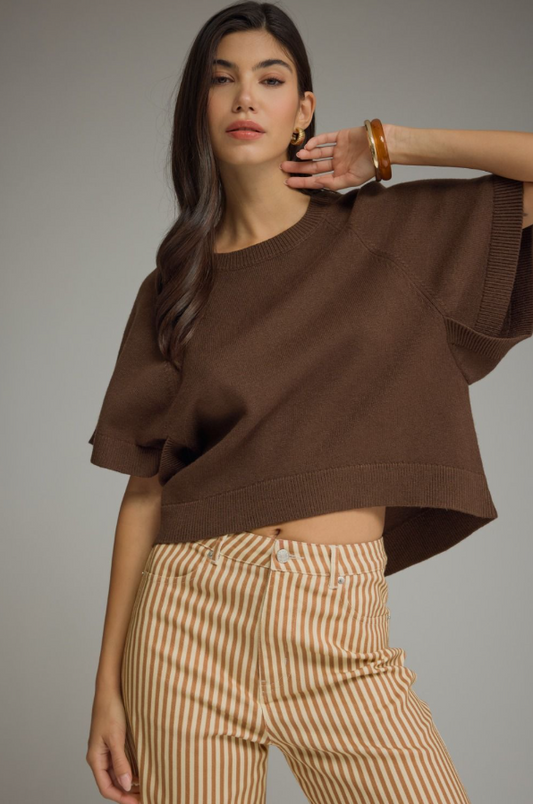Ribbed Wide Sleeve Brown Sweater Sweaters in S at Wrapsody